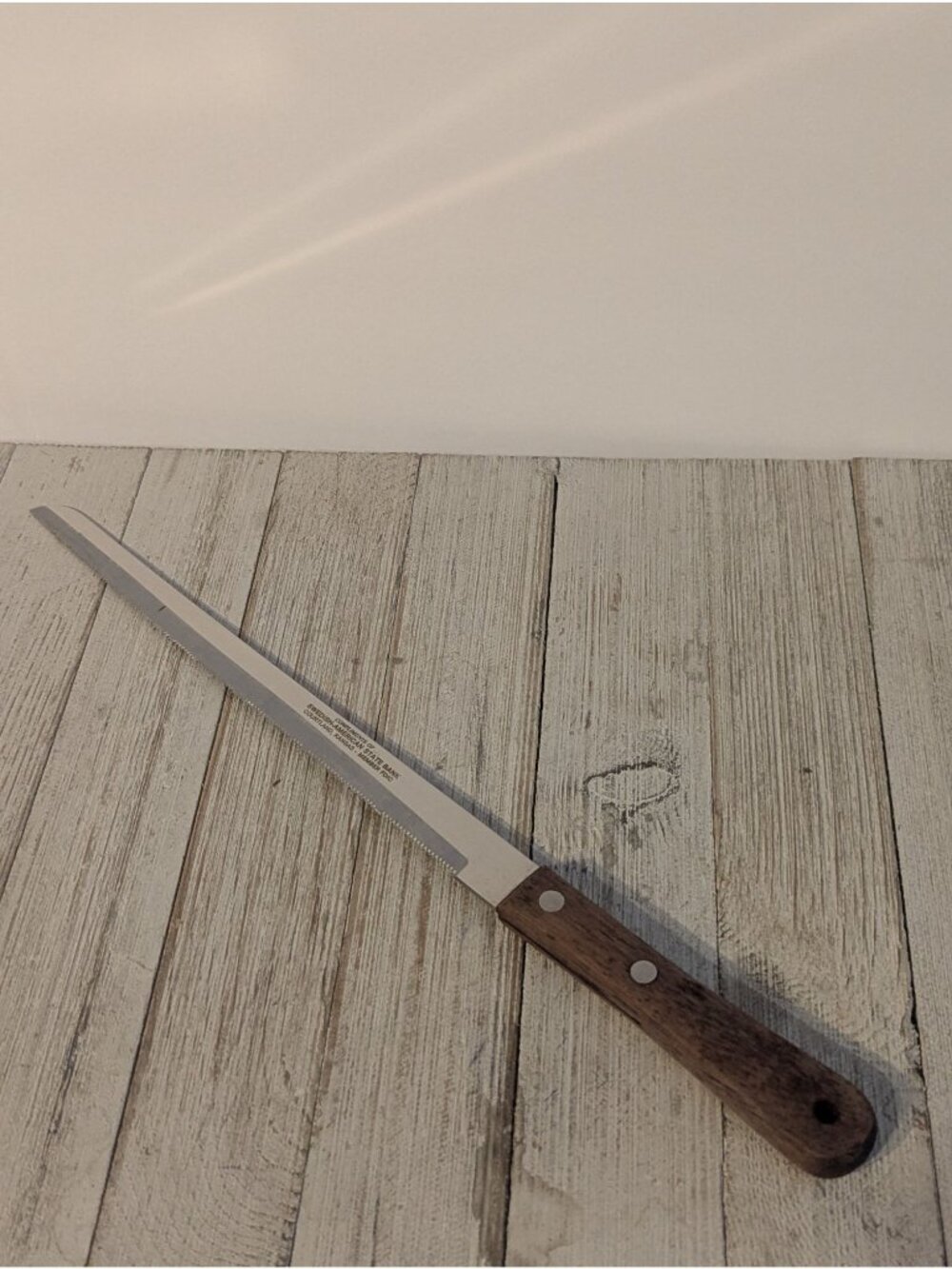Vernco 13-3/4" Carving Knife Bread Wood Handle Japan 9 1/4" Blade Advertising